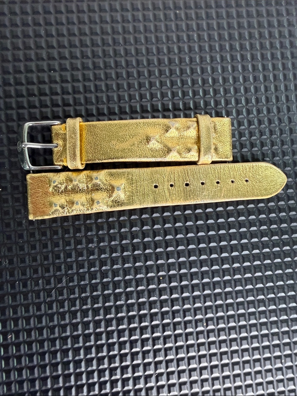 MICHELE 18mm Metallic Gold Genuine Leather Watch Band Strap Silver Buckle